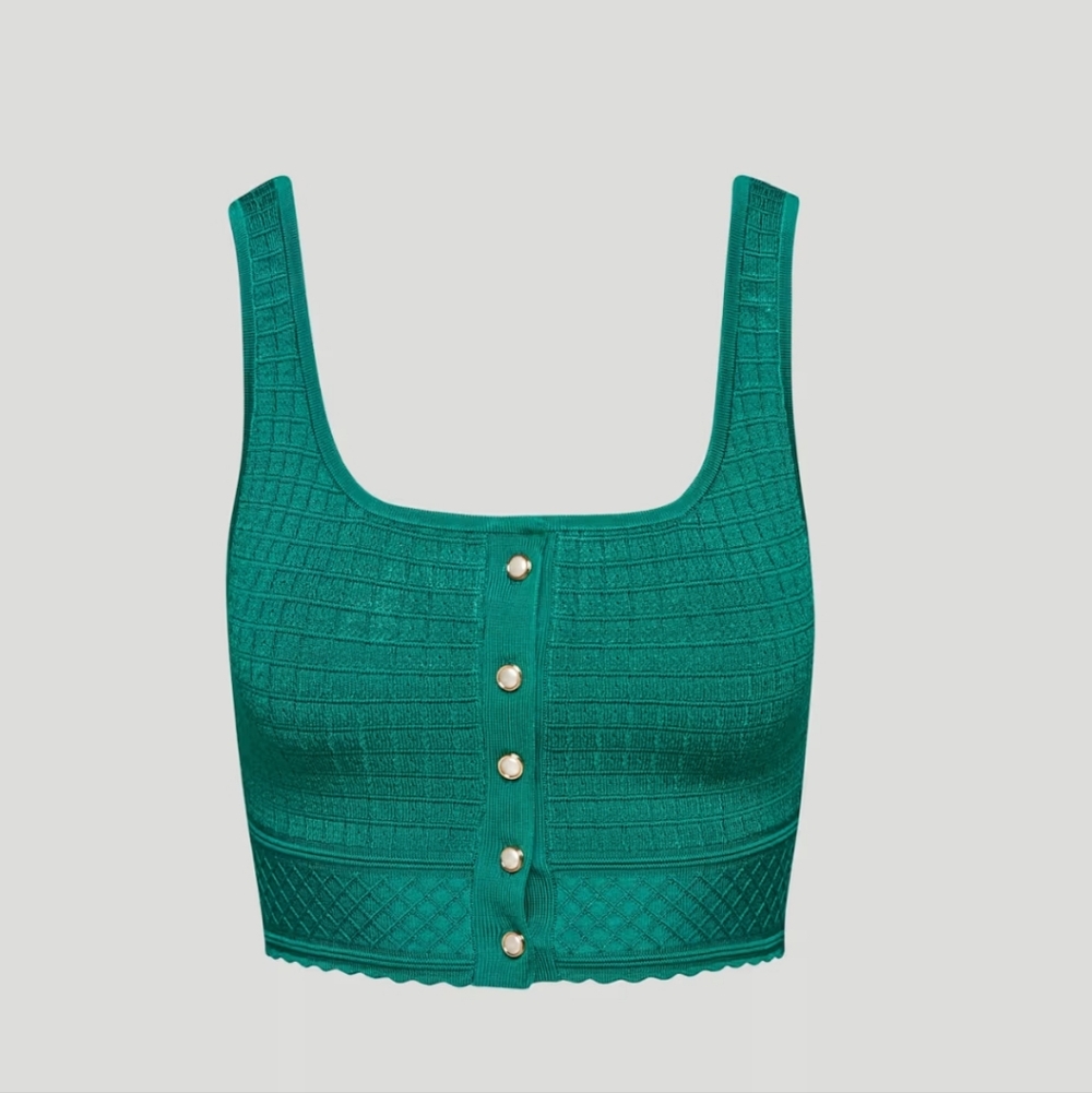 Babaton Teal Knit Button-Front Tank Top